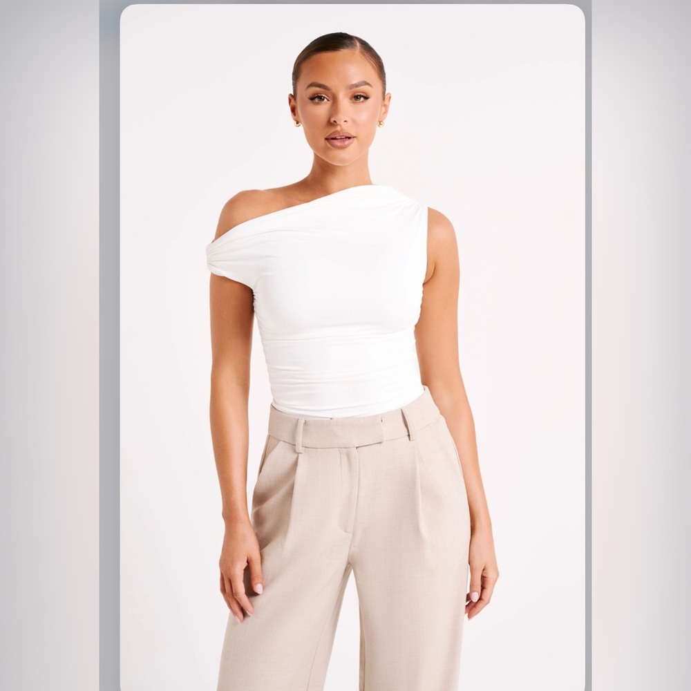 Meshki White Asymmetrical Sleeveless Bodysuit